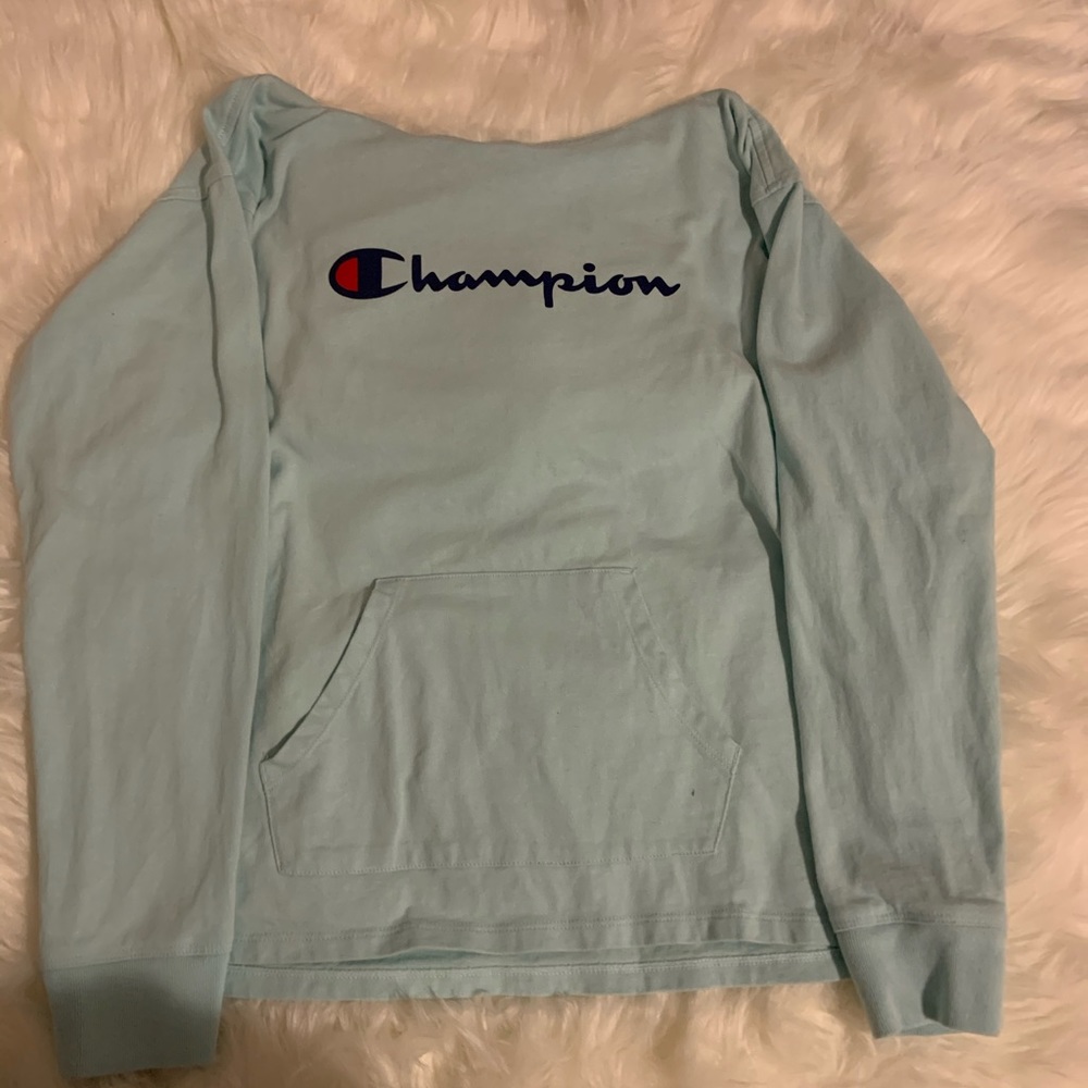 light blue champion hoodie